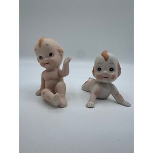 Vintage Lefton Kewpie Bisque Porcelain Baby Figurines Set of 2‎ Japan 4" Rare
